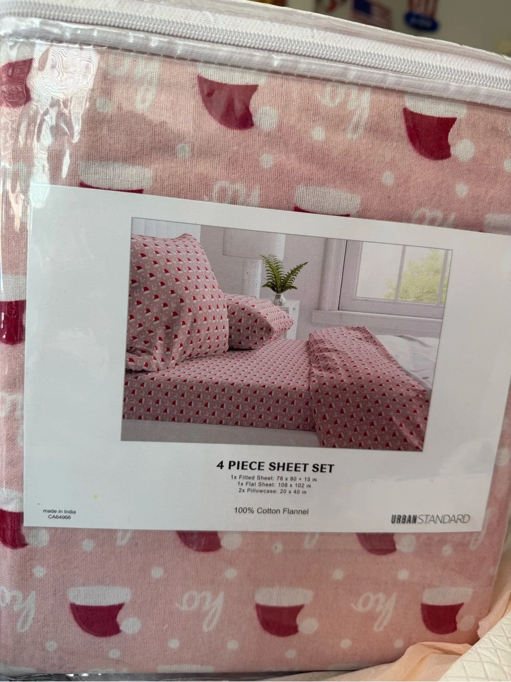 Brushed Cotton Flannel 4-Piece Sheet Set in Red Pattern
